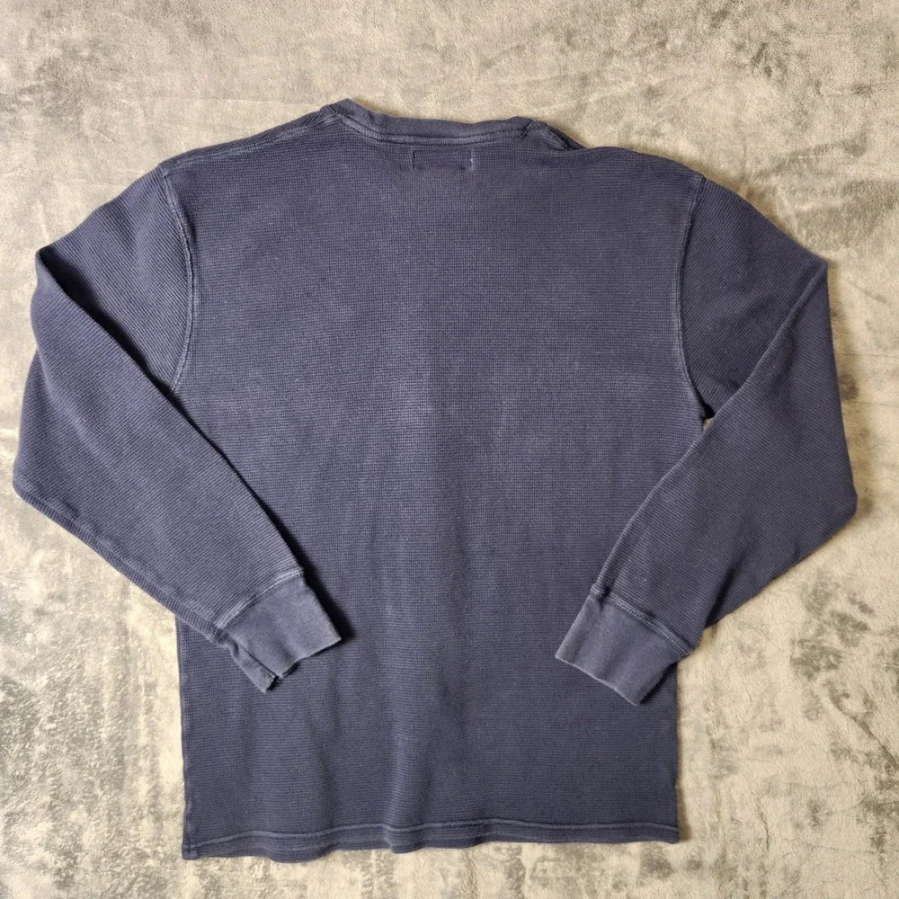 Polo Ralph Lauren Mens Navy Blue Waffle Knit Thermal Long Sleeve Shirt Medium